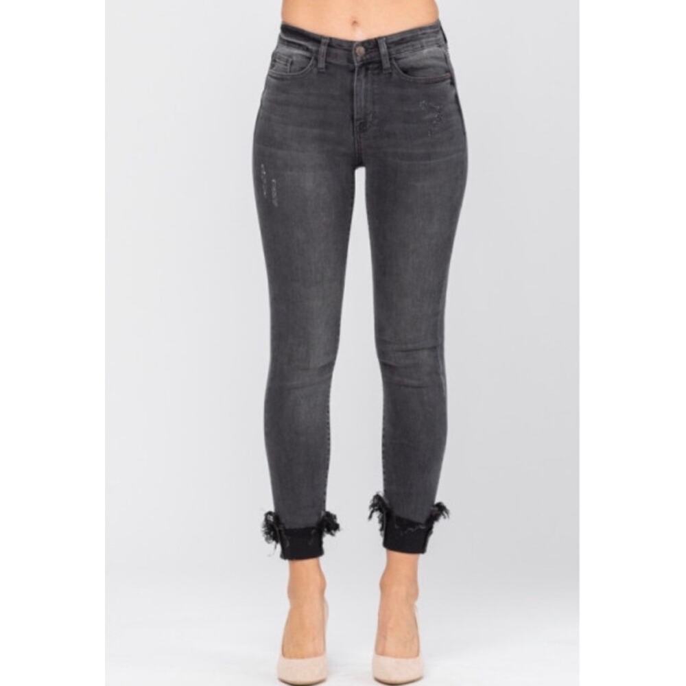 Judy Blue Jeans Skinny Fit Cuffed Raw Hem Black JB82158BK Size 13/31